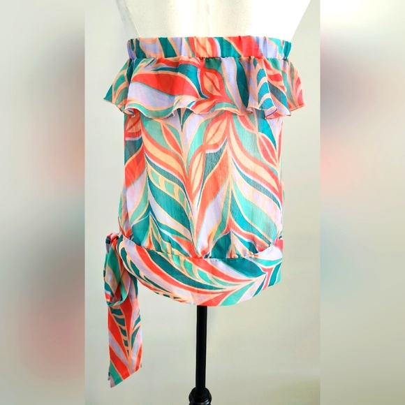 COOPER ST Women Blouse Size 10 Pink Multicoloured Strapless Sheer Lightweight - Picture 6 of 9